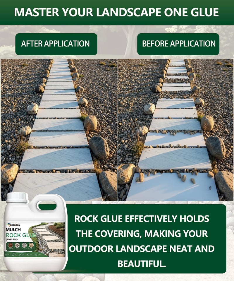 GooBoom Rock Glue for Landscaping – 2L(67.6OZ) Fast-Drying Landscape Adhesive for Pea Gravel, Rubber Mulch & Decorative Stones – Heavy Duty Permanent Bond Stabilizer – Safe for Lawn, Garden, - Image 2